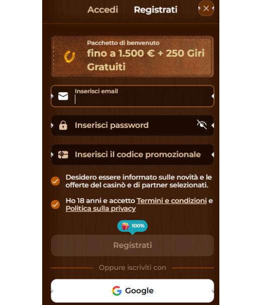 Registrazione Rodeoslot